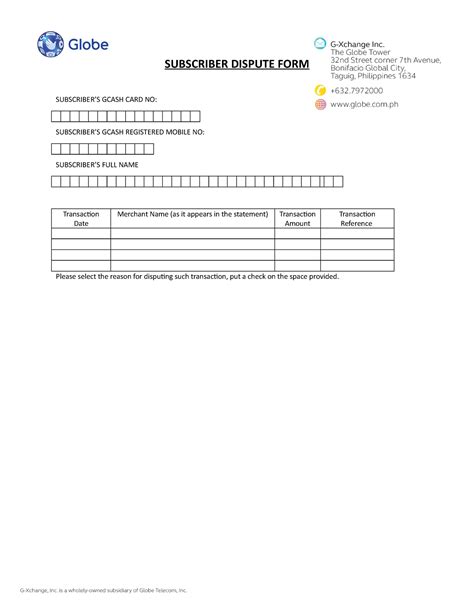 gcash dispute form|SUBSCRIBER DISPUTE FORM .